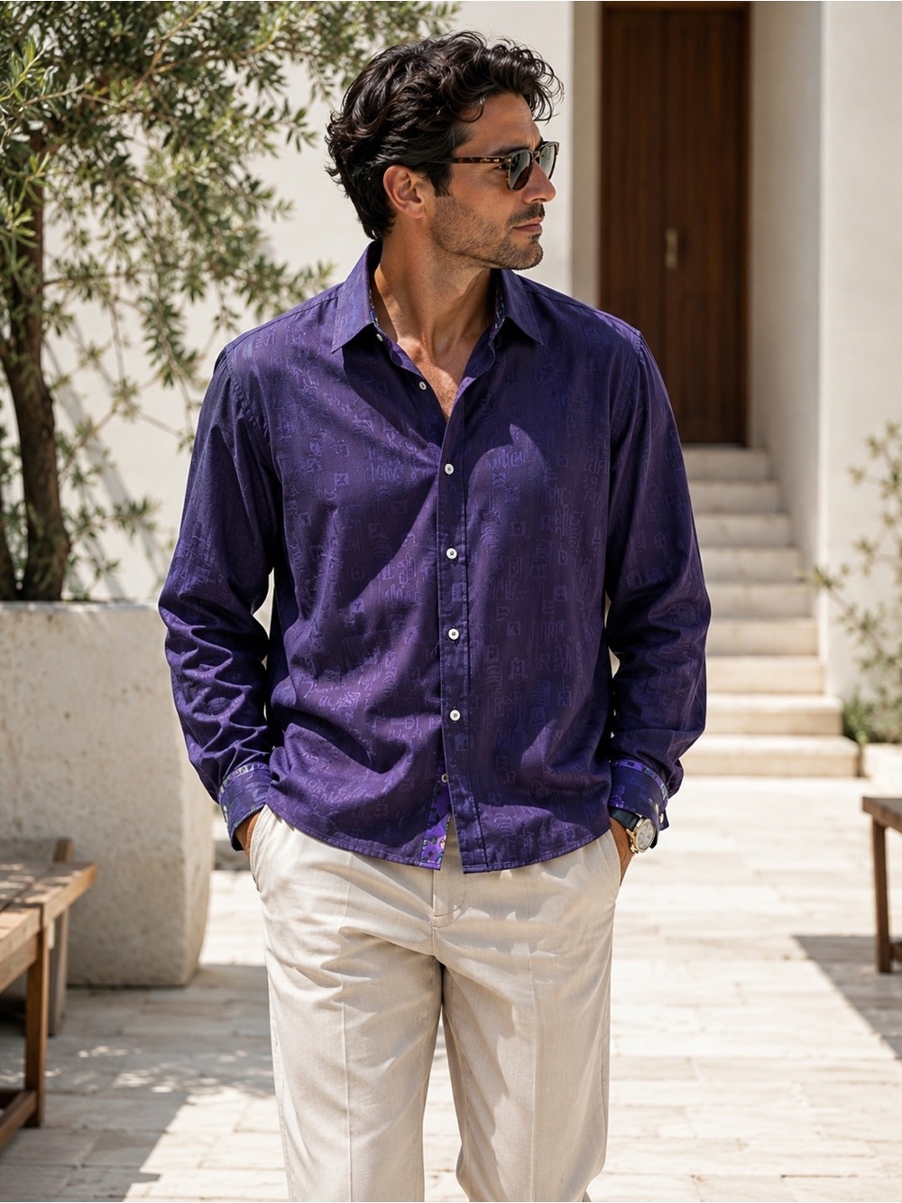 Robert Graham Button Up Shirt Purple XL Luxury Geometric Designer Casual Office